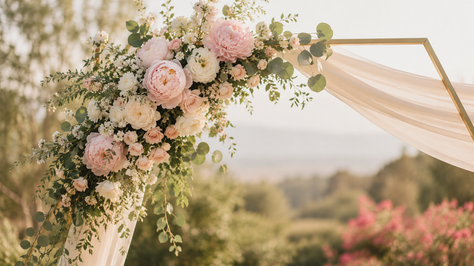 décoration asymétrique arche de mariage avec fleurs d'un côté