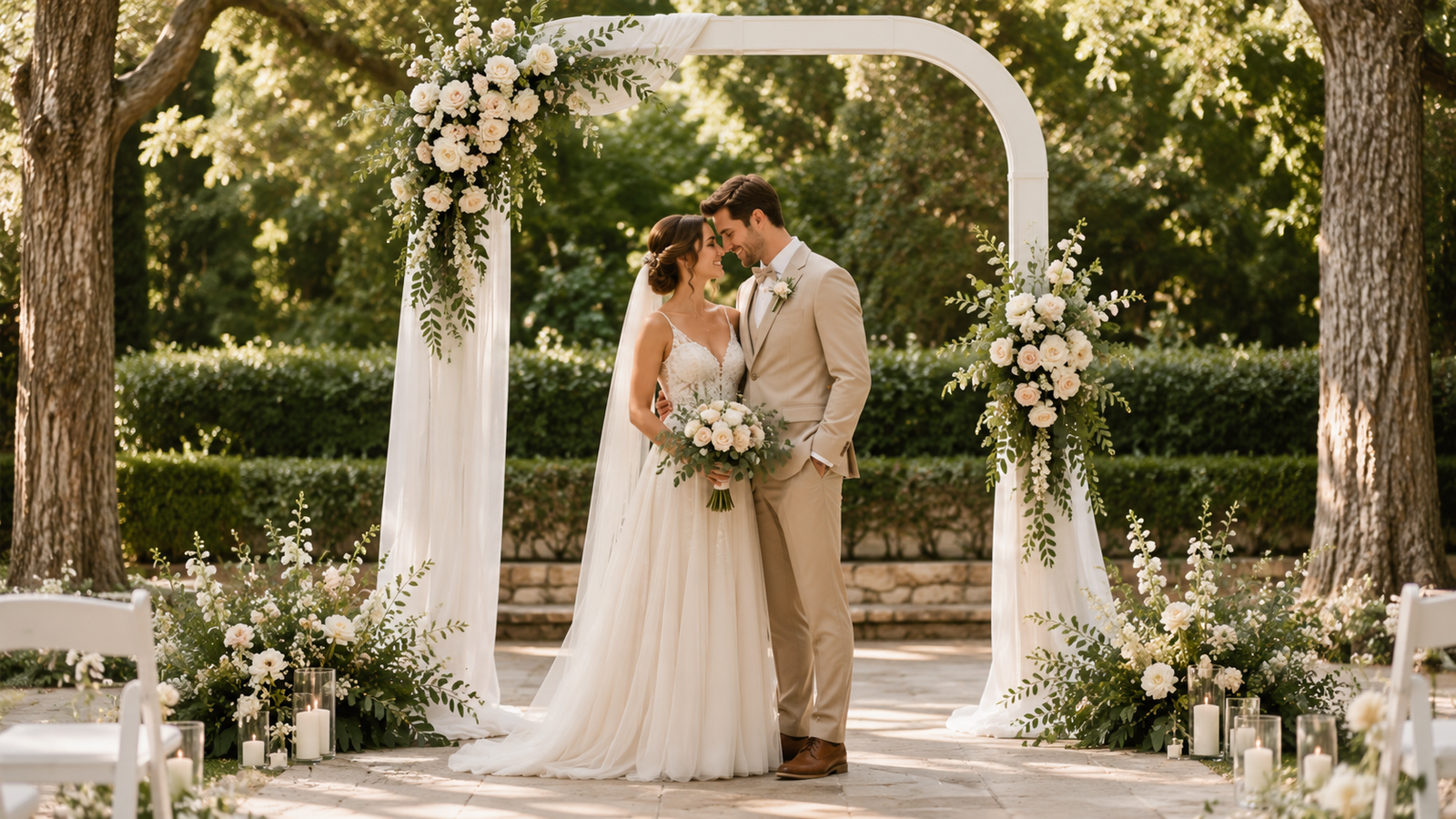 couple sous arche de mariage proportions idéales