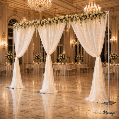 arche cérémonie mariage en métal ajustable 6x3 mètres avec bases circulaires